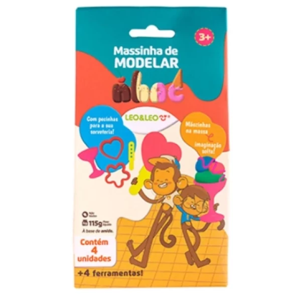 KIT MASSA DE MODELAR NHAC 4 CORES MAIS 4 MOLDES LEOELEO
