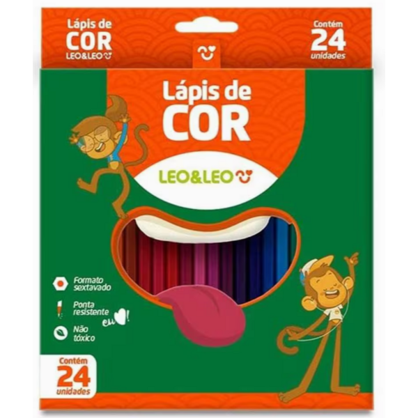 LAPIS 24 CORES MADEIRA SEXTAVADO LEOCLEAN