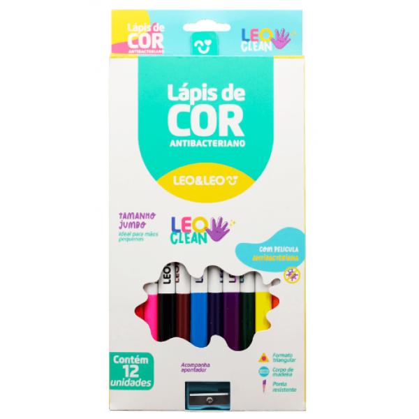 LAPIS 12 CORES JUMBO MADEIRA TRIANGULAR C/APONTADOR LEOCLEAN