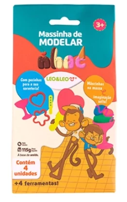 KIT MASSA DE MODELAR NHAC 4 CORES MAIS 4 MOLDES LEOELEO