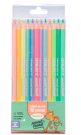 LAPIS 12 CORES PASTEL TREND LEOELEO