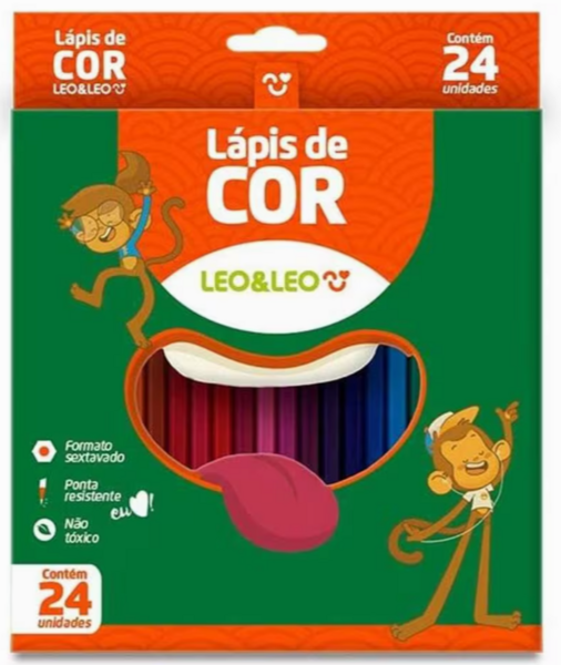 LAPIS 24 CORES MADEIRA SEXTAVADO LEOCLEAN
