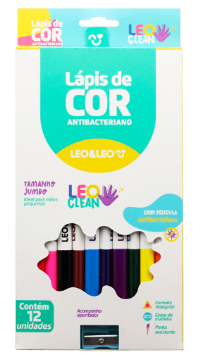 LAPIS 12 CORES JUMBO MADEIRA TRIANGULAR C/APONTADOR LEOCLEAN